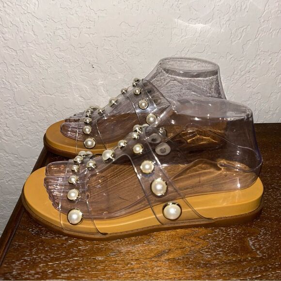 Copper Key Faux Pearl Clear Jelly Slip On Sandal Shoes - Picture 5 of 8